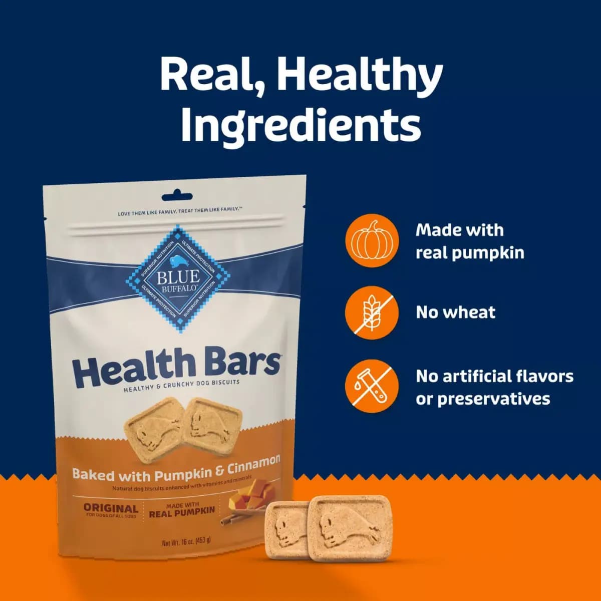 Blue Buffalo® Health Bars Pumpkin & Cinnamon Crunchy Dog Treats - 16 oz [Species Dog, Brand Blue Buffalo Health Bars, Food Type Treat, Breed Size All]