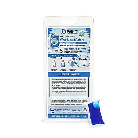 PAK-IT® Glass And Hard-Surface Cleaner, Pleasant Scent, Pack Of 5 [color Blue, Number Of Containers 5, Size (container) 0.96 oz, antibacterial No]