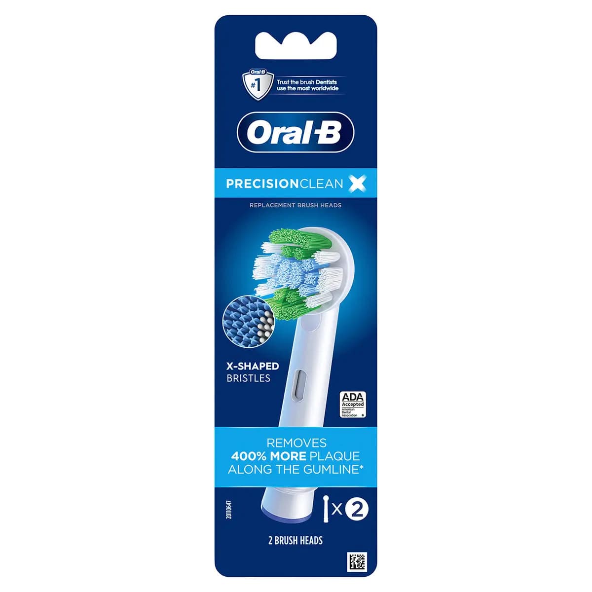 Oral-B Precision Clean X-Filament Replacement Brush Heads, 2 Count [Optimal tooth coverage and tooth-by-tooth cleaning with specially engineered bristles, Removes 400% more plaque 
