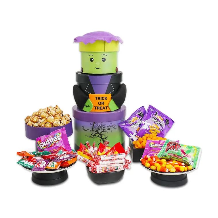 Frankenstein Treats Halloween Gift Tower [6x6x14, Paperboard, Manufactured in a facility that also, 734038040515]