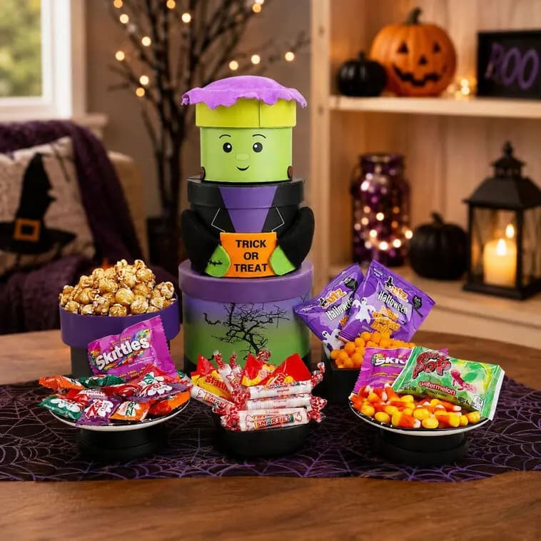 Frankenstein Treats Halloween Gift Tower [6x6x14, Paperboard, Manufactured in a facility that also, 734038040515]