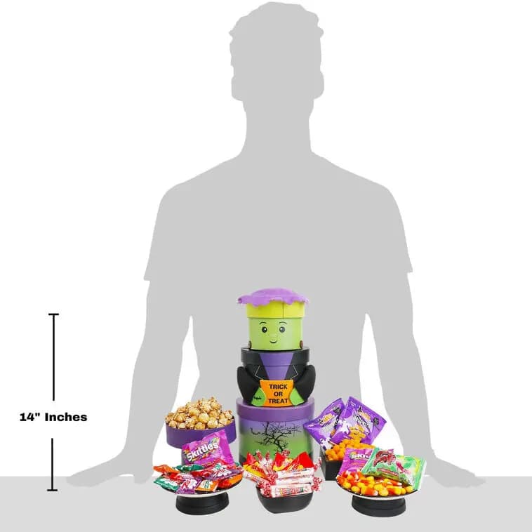 Frankenstein Treats Halloween Gift Tower [6x6x14, Paperboard, Manufactured in a facility that also, 734038040515]