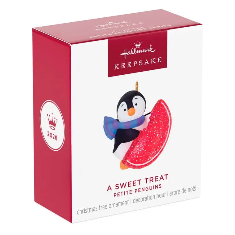 Mini Petite Penguins A Sweet Treat Ornament, 1" [MINIATURE 1 x 1 x 0.5, Plastic ornament with hanger attachm, One 2026 miniature Hallmark Keepsake, 11th in the Petite Penguins Keep
