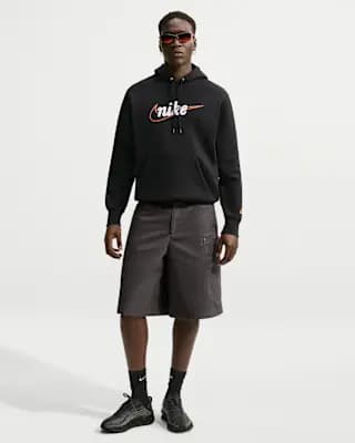Nike Sportswear Club Men's Fleece Hoodie Black/Black/Safety Orange [Body: 80% cotton/20% polyester. Hood lining: 80% cotton/20% polyester., Machine wash, XS-4XL Tall]
