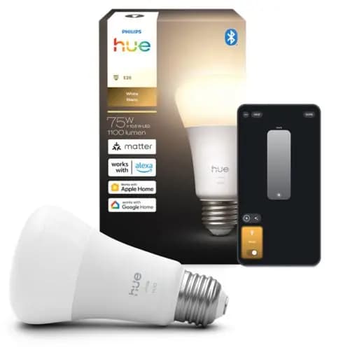 Philips Hue White 75W A19- E26 smart bulb [Standby power consumption 0.2 W, Color temperature 2700 K, Power 10.5 W]