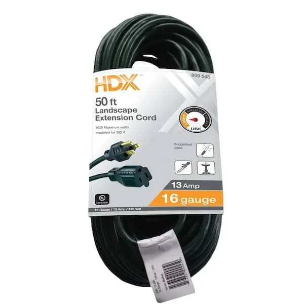 HDX 50 ft. 16/3 Light Duty Indoor/Outdoor Landscape Extension Cord, Green, HD#809-543 [Cord Color: Green, Cord Length (ft.): 50 ft, Features: No Additional Features]