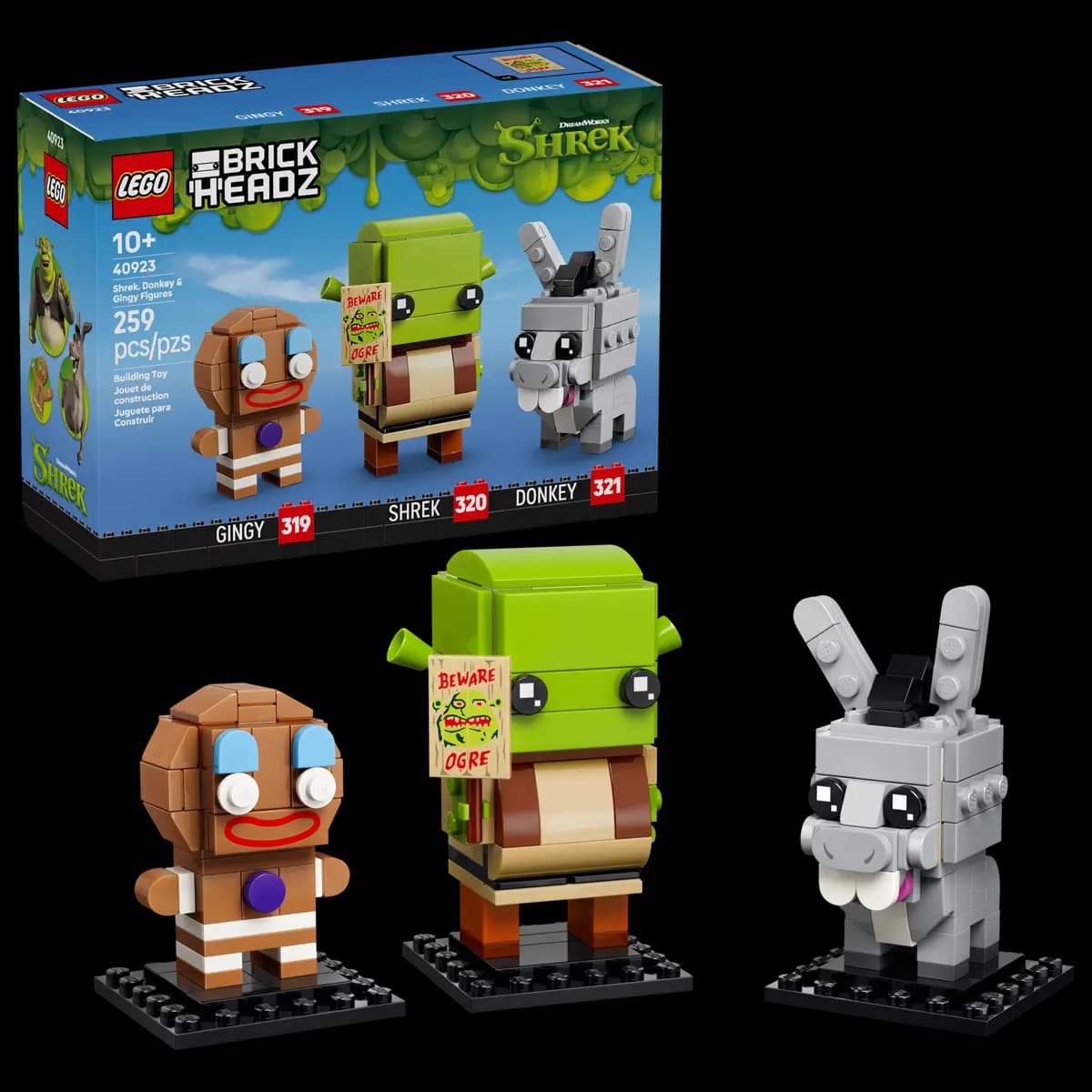 LEGO Shrek, Donkey & Gingy Figures 40923 [259 pieces, ages 10+, BrickHeadz]