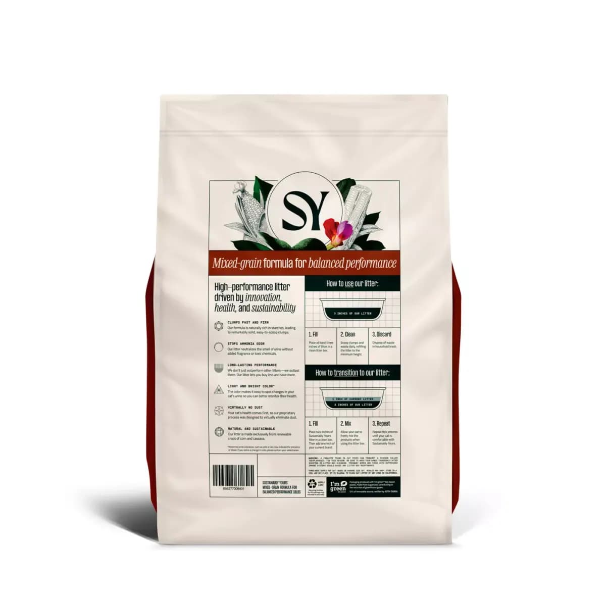 Sustainably Yours Mixed Grain Formula Corn & Cassava Unscented Cat Litter - Clumping, Low Dust [Species Cat, Brand Sustainably Yours, Weight 26 lb, Ingredients Corn and Cassava]
