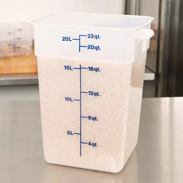 Cambro CamSquares® 22 Qt. Translucent Square Polypropylene Food Storage Container [Length 11 1/4 Inches, Width 12 1/4 Inches, Height 15 3/4 Inches, Capacity 22 qt.]