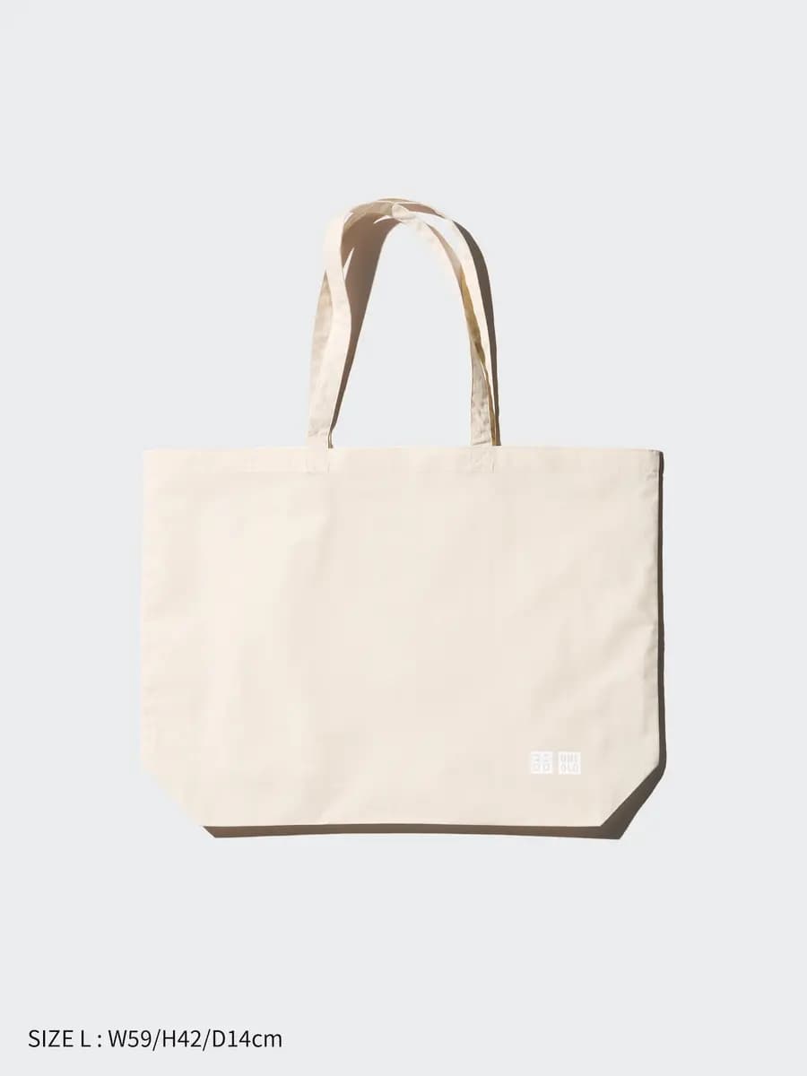 Uniqlo Cotton Reusable Tote Bag Off White [100% Cotton, Imported, Hand wash cold, Do not dry clean]