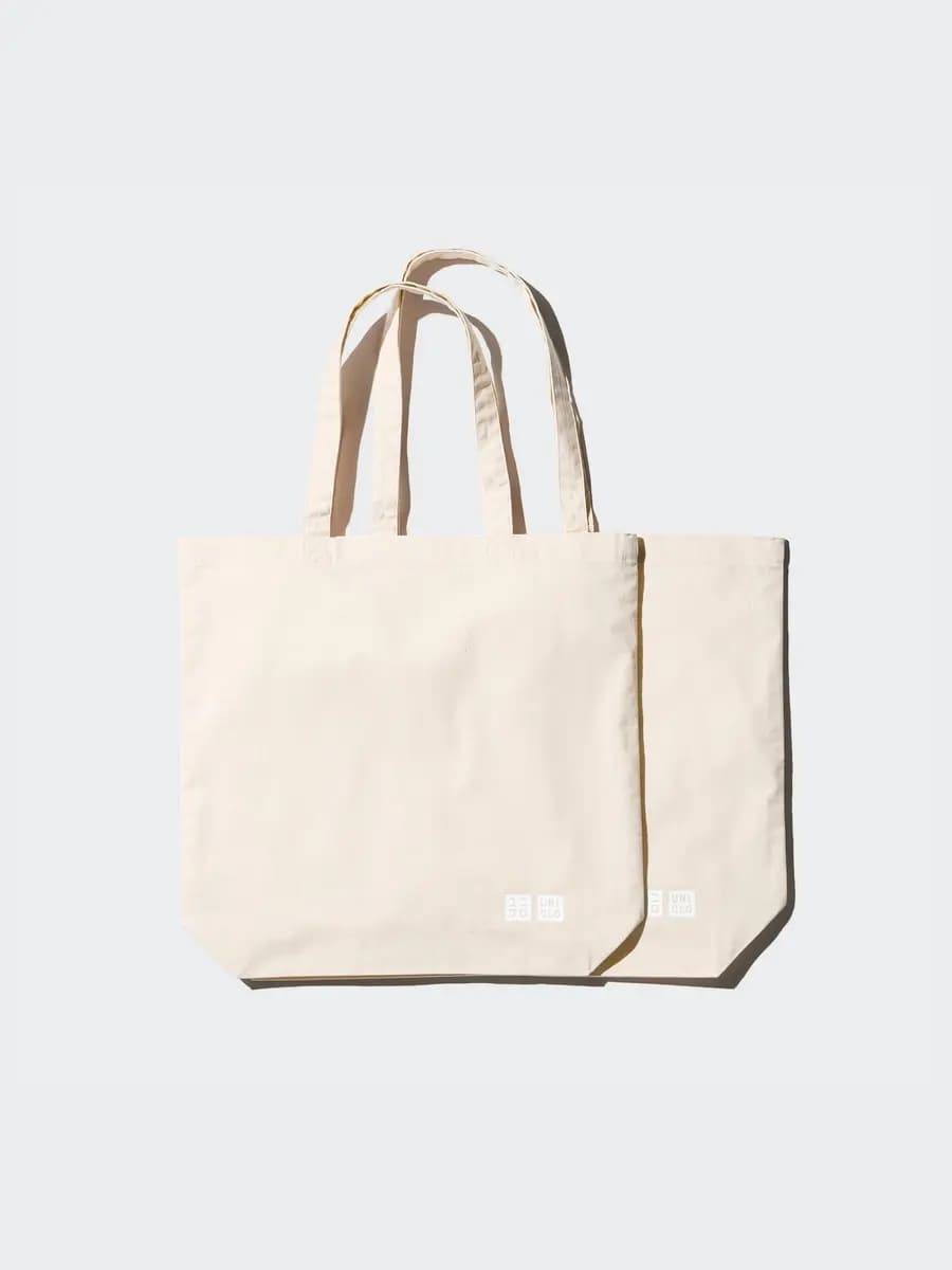 Uniqlo Cotton Reusable Tote Bag Off White [100% Cotton, Imported, Hand wash cold, Do not dry clean]