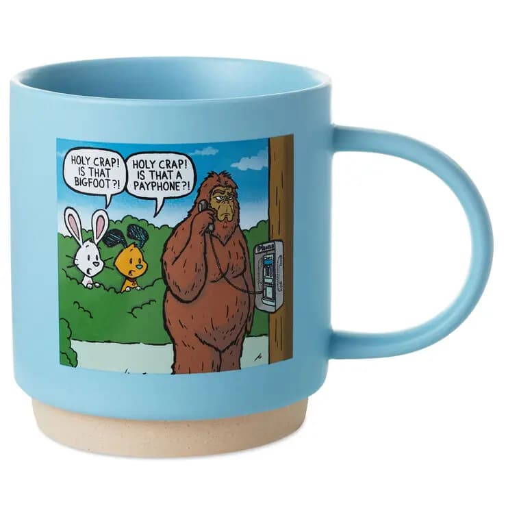 Chuck and Beans Big Foot Pay Phone Funny Mug, 16 oz. [Message Holy crap! Is that bigfoot?!, Dimensions 5.75'' W x 4'' H x 3.75'' D, Material Ceramic., Count 1]