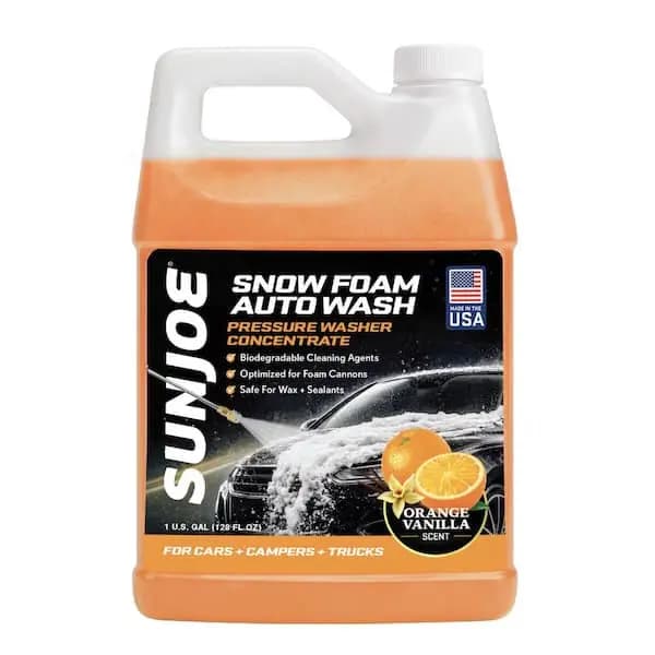 Sun Joe 1 Gal. Premium Snow Foam Pressure Washer Rated Car Wash Soap and Cleaner, Orange-Vanilla, SPX-FCS1G-CRM [Container Size (oz.): 128, Features: Chemical/detergent injection,
