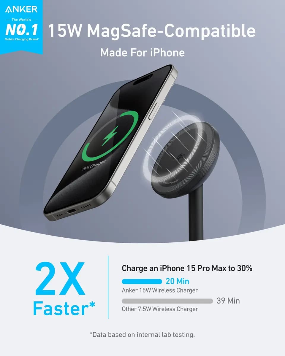 Anker MagGo Wireless Charger (Stand) [25W Max, 9V⎓2.5A, Phone: 15W Max]