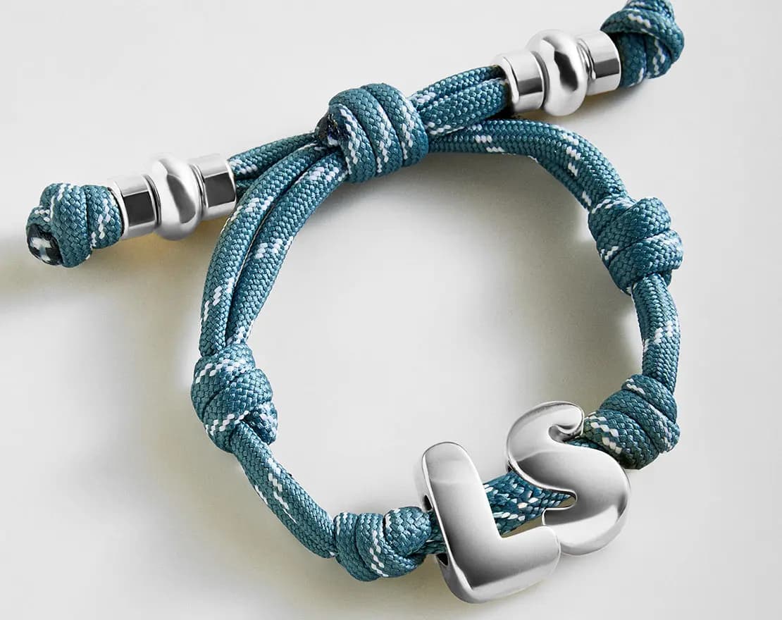 BaubleBar Knotty Initial Custom Bracelet - Dusty Blue Double Letters Gold [Adjustable pull-tie so you can get a perfect fit, Personalized with the capital letter of yo, Choose from