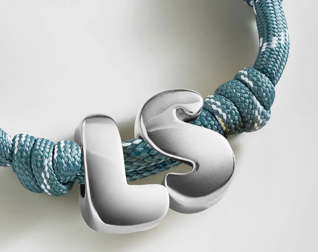 BaubleBar Knotty Initial Custom Bracelet - Dusty Blue Double Letters Gold [Adjustable pull-tie so you can get a perfect fit, Personalized with the capital letter of yo, Choose from