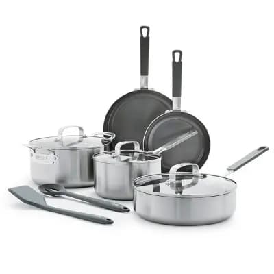 Bobby Flay 10pc Stainless Steel Cookware Set [Stainless Steel, Ceramic, Stainless Steel, Dishwasher-Safe]