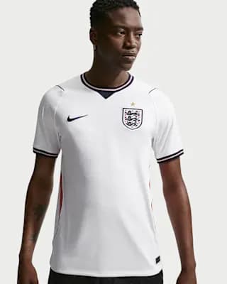England National Team 2026 Stadium Home Men's Nike Dri-FIT Soccer Jersey White/Speed Red/Obsidian/Obsidian [100% polyester, Machine wash, XS-3XL]