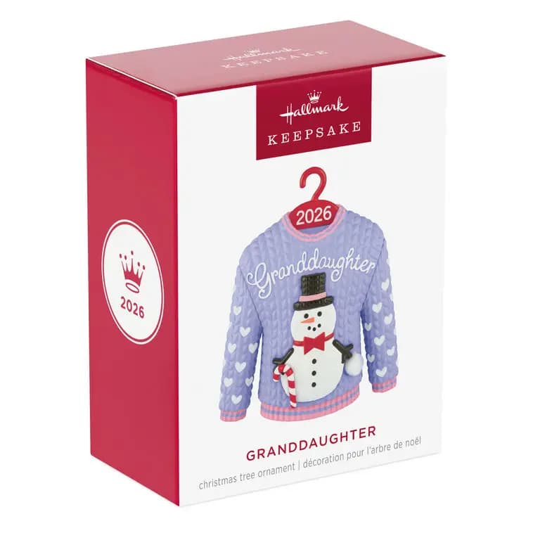 Granddaughter Snowman Sweater 2026 Ornament [Granddaughter 2026, 2.75 x 3.25 x 1.25, Plastic ornament with hanger attachm, One 2026 Hallmark Keepsake Christmas]