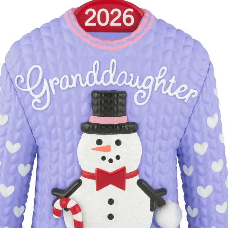 Granddaughter Snowman Sweater 2026 Ornament [Granddaughter 2026, 2.75 x 3.25 x 1.25, Plastic ornament with hanger attachm, One 2026 Hallmark Keepsake Christmas]