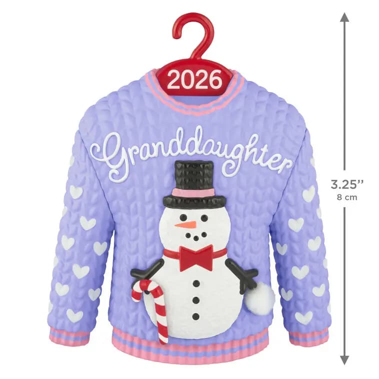 Granddaughter Snowman Sweater 2026 Ornament [Granddaughter 2026, 2.75 x 3.25 x 1.25, Plastic ornament with hanger attachm, One 2026 Hallmark Keepsake Christmas]