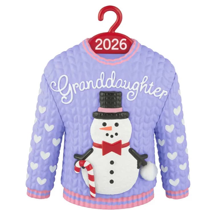 Granddaughter Snowman Sweater 2026 Ornament [Granddaughter 2026, 2.75 x 3.25 x 1.25, Plastic ornament with hanger attachm, One 2026 Hallmark Keepsake Christmas]