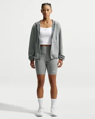 Nike Studio Fleece Sport Women's Dri-FIT Full-Zip Hoodie Smoke Grey/Heather/White [78% polyester/16% rayon/6% spandex, Machine wash, XXS (00)-XXL (20–22)]