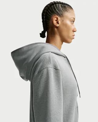 Nike Studio Fleece Sport Women's Dri-FIT Full-Zip Hoodie Smoke Grey/Heather/White [78% polyester/16% rayon/6% spandex, Machine wash, XXS (00)-XXL (20–22)]