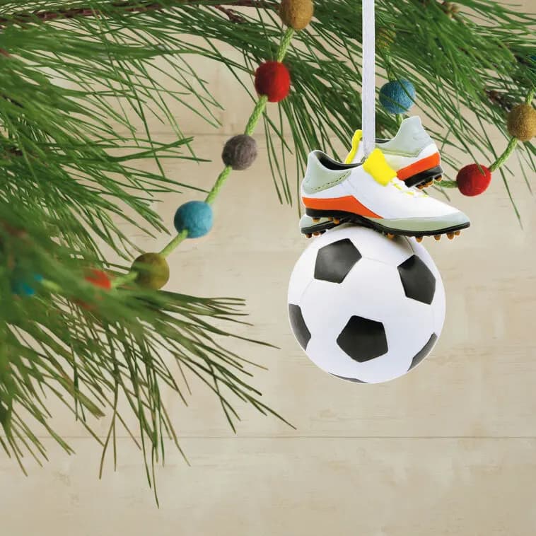 Soccer Ball and Cleats Hallmark Ornament [2 x 3 x 2, Resin ornament with hanger attachmen, One Hallmark Christmas ornament., 1HGO3061]