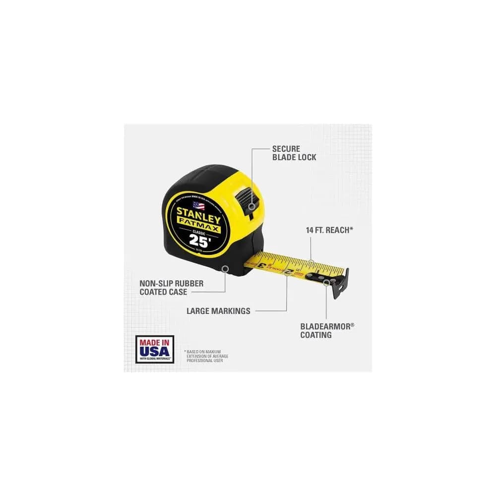 STANLEY FATMAX Tape Measure, 25-Foot (33-725) [33-725Y, FATMAX 25 ft. CC Tape, 1 Count]