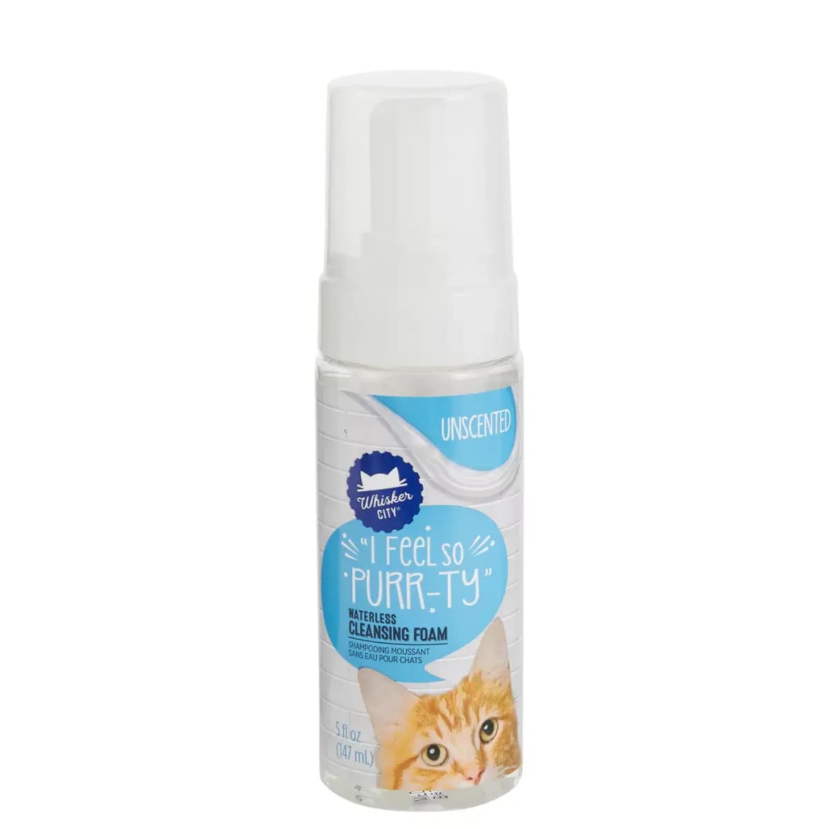 Whisker City® Waterless Cleansing No-Rinse Foam Cat Shampoo - Unscented 5 oz [Intended For Cats, Includes 5 fl oz Bottle, Health Consideration Skin & Coat, Use Cleansing Foam]