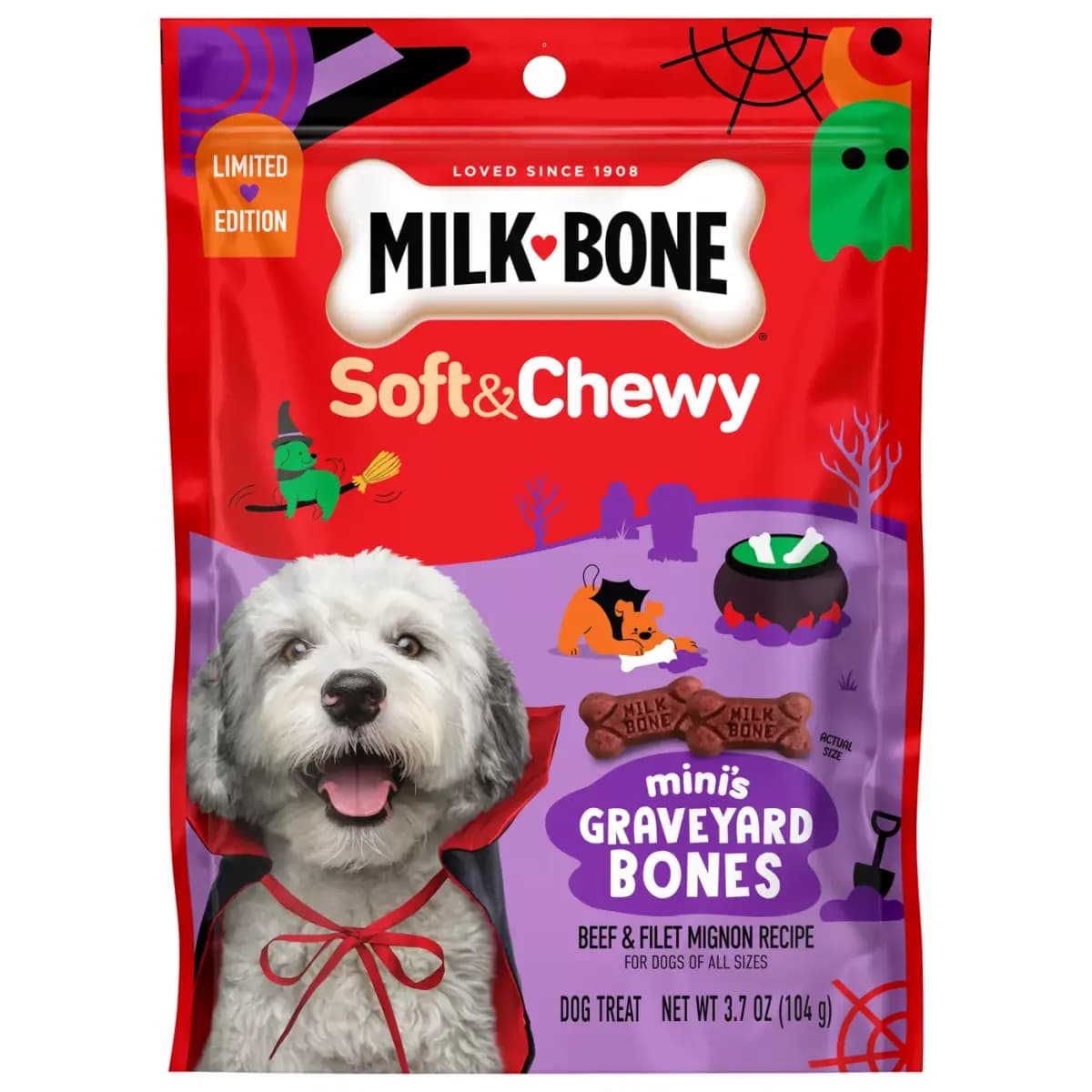 Milk-Bone Soft & Chewy Mini#s Graveyard Bones, Halloween Dog Treats, Beef & Filet Mignon Flavor [Species Dog, Brand Milk-Bone, Food Type Treat, Breed Size All]
