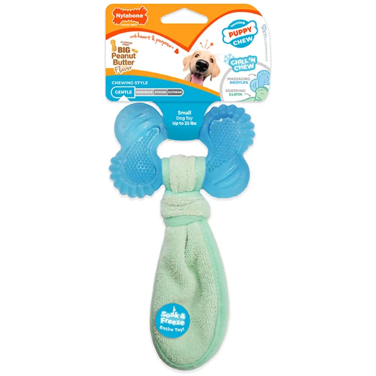 Nylabone® Puppy Teething Freezer Chew Dog Toy, Peanut Butter Flavor [Includes 1 Toy, Intended For Small/Regular - Up to 25 lb dog, Activity Chew, Flavor Peanut Butter Flavor]