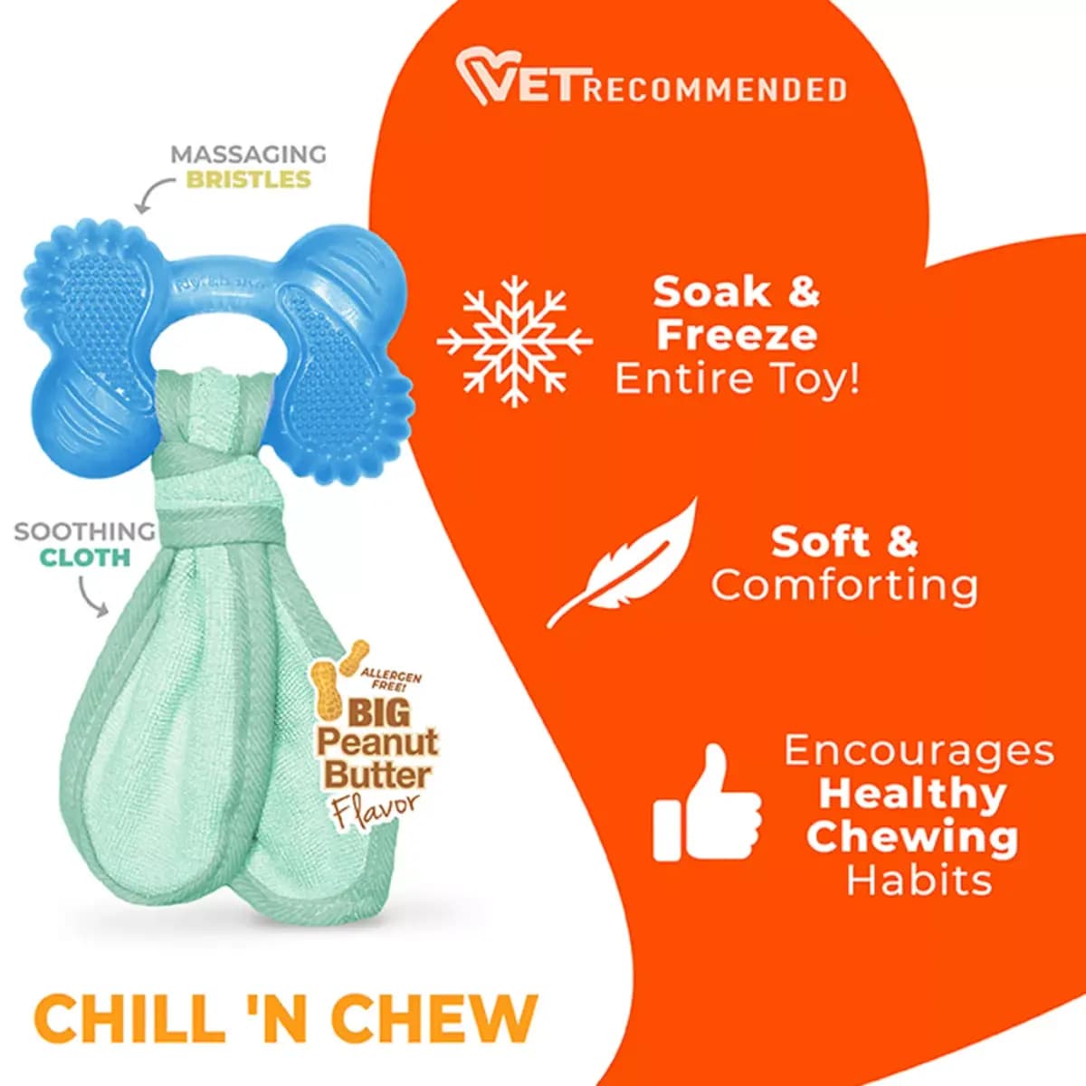 Nylabone® Puppy Teething Freezer Chew Dog Toy, Peanut Butter Flavor [Includes 1 Toy, Intended For Small/Regular - Up to 25 lb dog, Activity Chew, Flavor Peanut Butter Flavor]