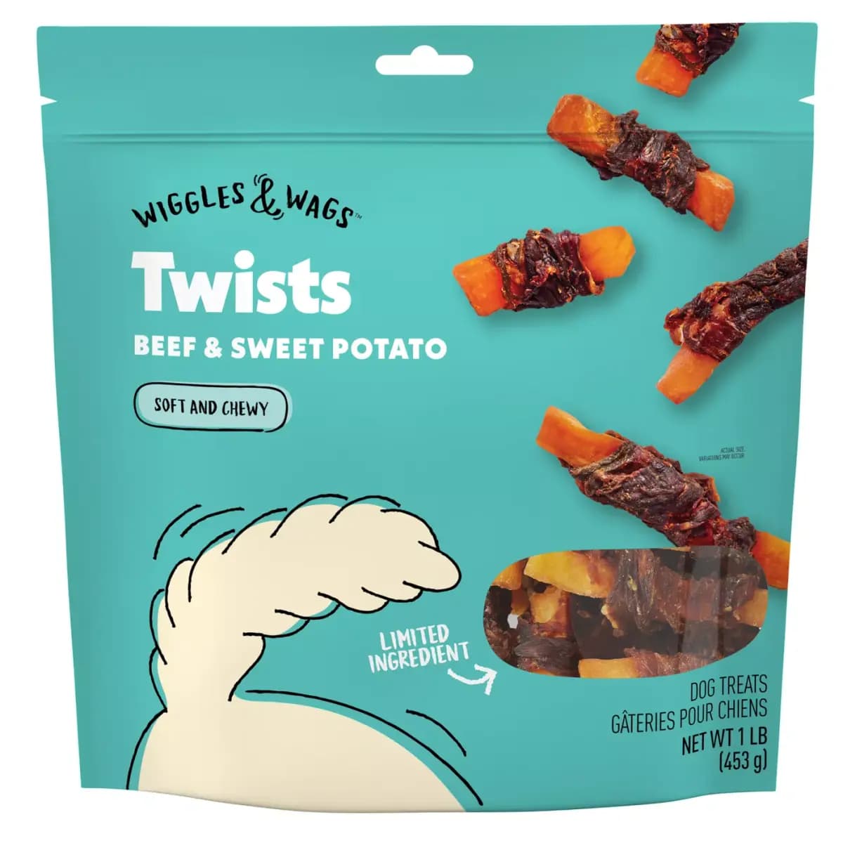 Wiggles & Wags Beef & Sweet Potato Twists Dog Treats 16 OZ [Brand Wiggles & Wags®, Food Type Treat, Product Of Thailand, Intended For Dogs]