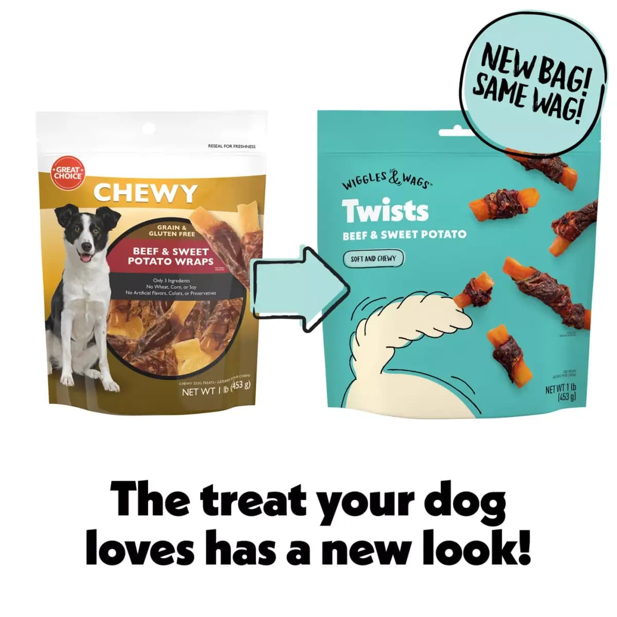 Wiggles & Wags Beef & Sweet Potato Twists Dog Treats 16 OZ [Brand Wiggles & Wags®, Food Type Treat, Product Of Thailand, Intended For Dogs]