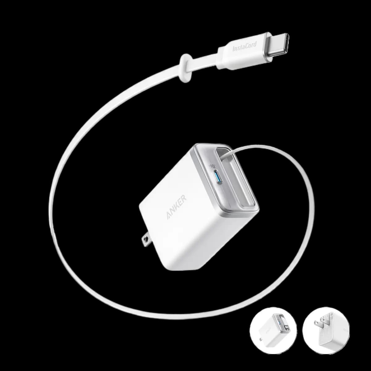 Anker Nano Charger (35W, Built-In Retractable USB-C Cable) [35W, 100-240V~, 1.2A, 50-60Hz, USB-C1 (Retractable Cable Port)]