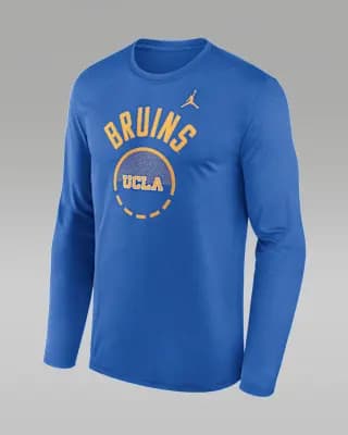 UCLA Courtside Men's Jordan Brand Dri-FIT College Long-Sleeve T-Shirt Light Blue [Light Blue, Jersey fabric has a soft, lightweight feel., 100% recycled polyester]