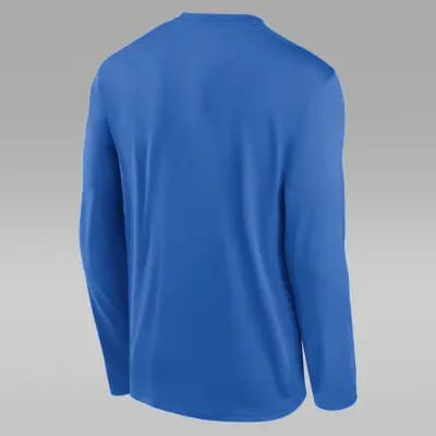 UCLA Courtside Men's Jordan Brand Dri-FIT College Long-Sleeve T-Shirt Light Blue [Light Blue, Jersey fabric has a soft, lightweight feel., 100% recycled polyester]