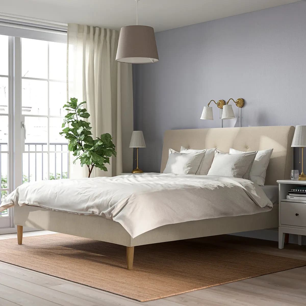 IKEA IDANÄS Upholstered bed frame, Naggen beige [Width 78 3/4 ", Length 88 1/4 ", Footboard height 16 1/2 "]