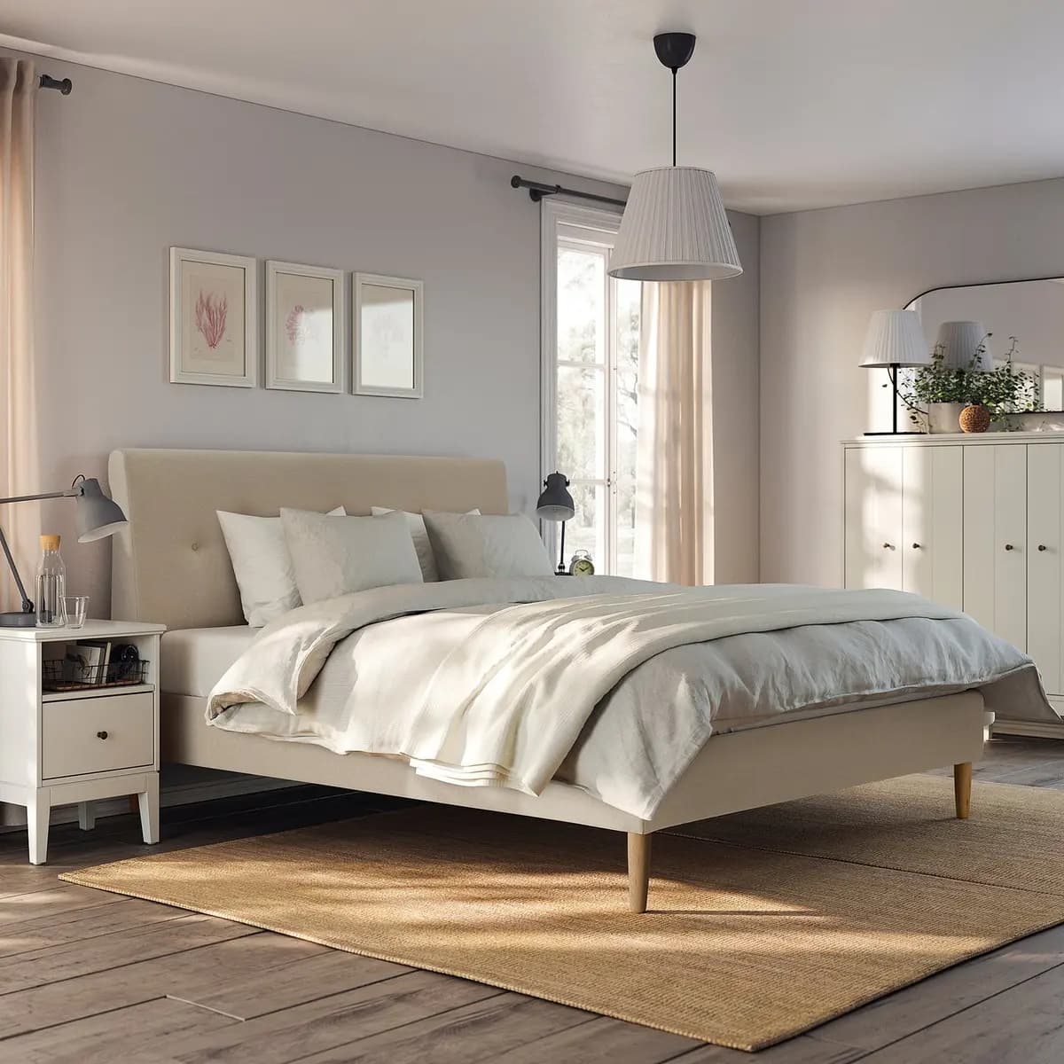 IKEA IDANÄS Upholstered bed frame, Naggen beige [Width 78 3/4 ", Length 88 1/4 ", Footboard height 16 1/2 "]