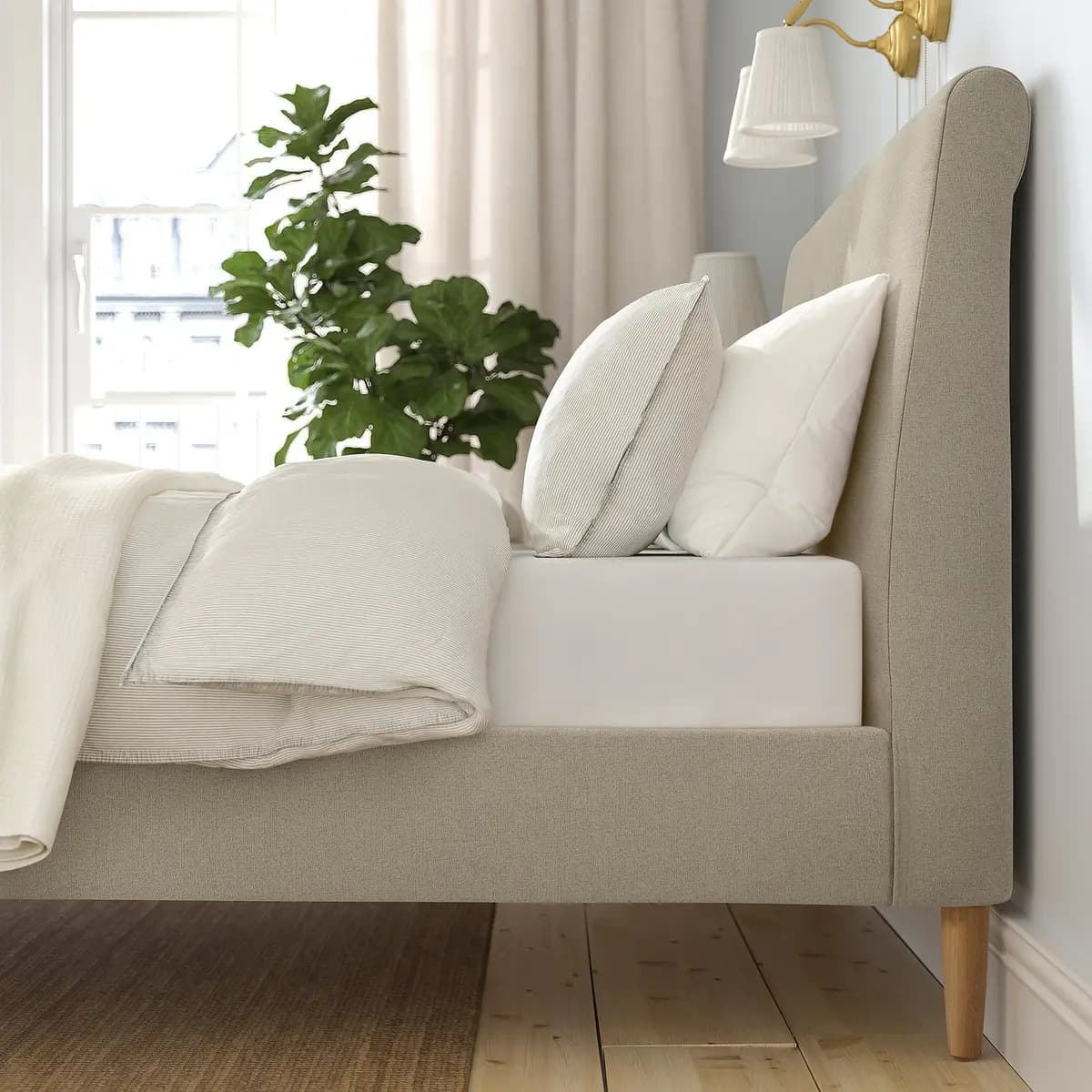 IKEA IDANÄS Upholstered bed frame, Naggen beige [Width 78 3/4 ", Length 88 1/4 ", Footboard height 16 1/2 "]