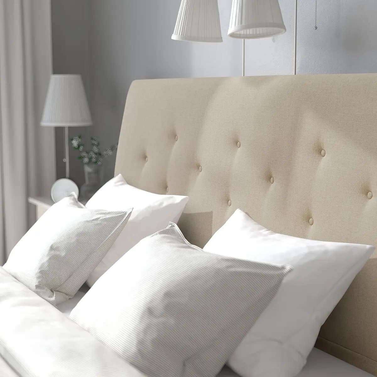 IKEA IDANÄS Upholstered bed frame, Naggen beige [Width 78 3/4 ", Length 88 1/4 ", Footboard height 16 1/2 "]