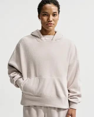 Nike One Women's Therma-FIT Oversized Pullover Hoodie Cream II/White [Body: 100% polyester. Pockets: 75% polyester/13% cotton/12% rayon., Machine wash, XXS (00)-XXL (20–22)]