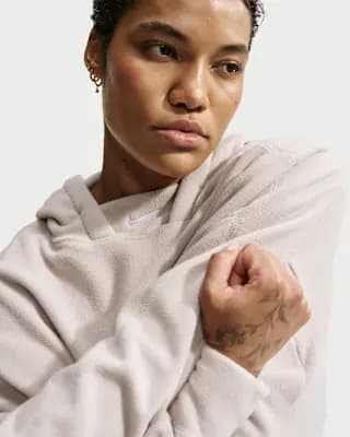 Nike One Women's Therma-FIT Oversized Pullover Hoodie Cream II/White [Body: 100% polyester. Pockets: 75% polyester/13% cotton/12% rayon., Machine wash, XXS (00)-XXL (20–22)]