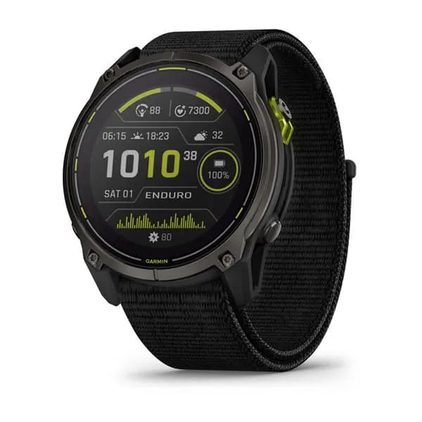 Garmin Enduro 3 Carbon Gray DLC Titanium with Black Ultrafit Nylon Strap [Sunlight-visible, transflective memory-in-pixel (MIP), 10 ATM, 1.4” (35.56 mm) diameter]
