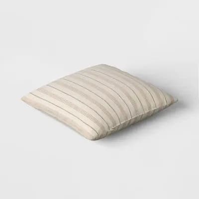 Threshold Cotton Flax Woven Striped Square Throw Pillow Beige - Thresholdâ„¢: Decorative Accent [100% Polyester, 18 Inches (L) x 18 Inches (W), No Theme]