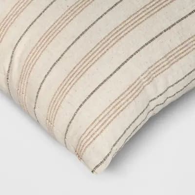 Threshold Cotton Flax Woven Striped Square Throw Pillow Beige - Thresholdâ„¢: Decorative Accent [100% Polyester, 18 Inches (L) x 18 Inches (W), No Theme]