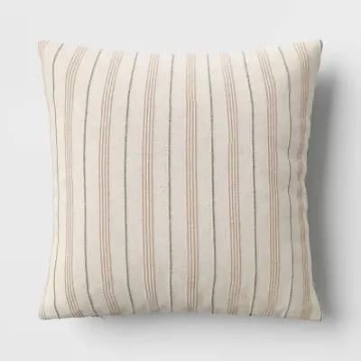 Threshold Cotton Flax Woven Striped Square Throw Pillow Beige - Thresholdâ„¢: Decorative Accent [100% Polyester, 18 Inches (L) x 18 Inches (W), No Theme]