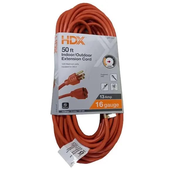HDX 50 ft. 16/3 Light Duty Indoor/Outdoor Extension Cord, Orange, HD#277-517 [Cord Color: Orange, Cord Length (ft.): 50 ft, Features: No Additional Features]